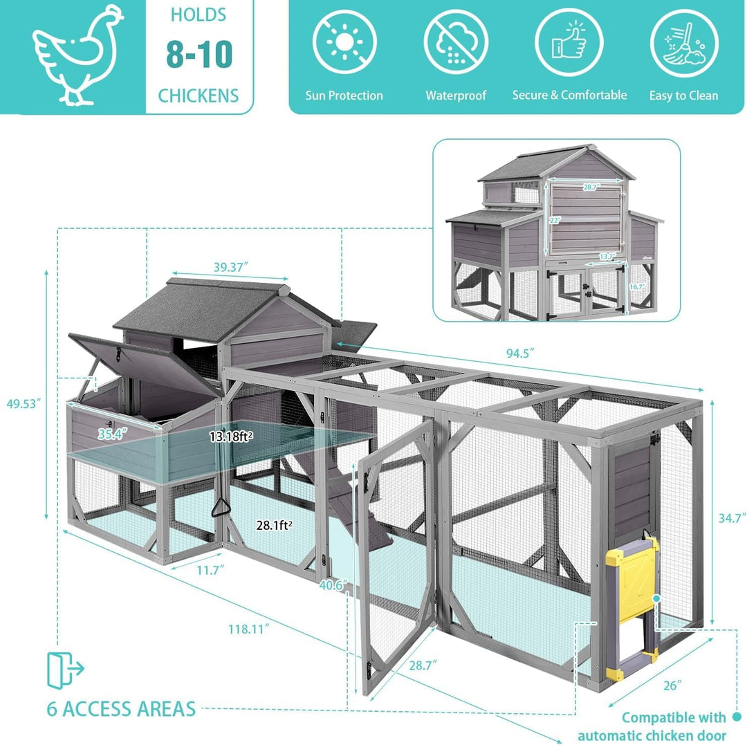 BUTINGLALE Large Outdoor Chicken Coop with Run, Multi-Level Hen House, Weatherproof Roof, Predator-Resistant Design & 6 Nesting Boxes for 8-10 Chickens, 41 sq.ft