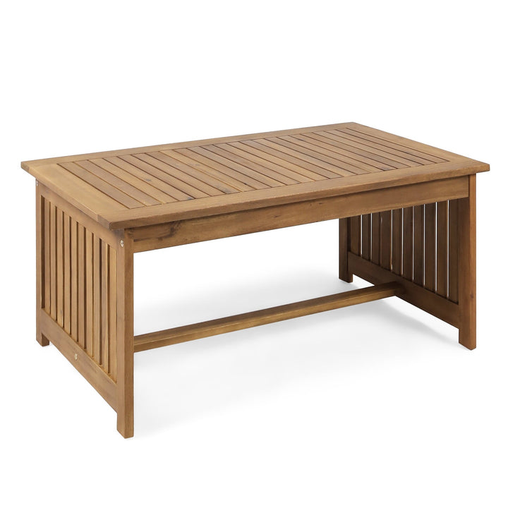 Wood Outdoor Coffee Table With Brown Patina, 40 Inches Deep X 24.23 Wide 17.7 High Use Patina Antique Bronze Details, 40" D 24" W 17.7" H