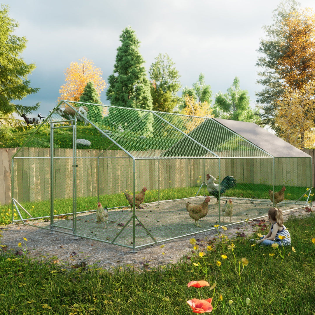 Coowa Large Metal Chicken Coop, 10' L x 20' W x 6.56' H Walk-in Chicken Run with Galvanized Wire, Waterproof UV-Resistant Cover, Hen Pen Cage for Rabbits, Ducks, Poultry