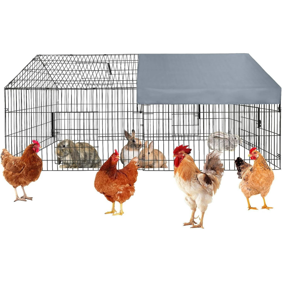 Lumiparty Portable Metal Chicken Coop, Spire Shaped Chicken Run Rabbits Habitat with Waterproof and Anti-Ultraviolet Cover for Backyard Farm, Black