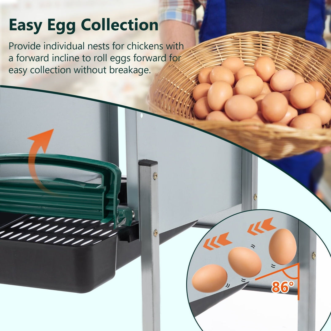 4-Hole Chicken Nesting Box with Legs & Cover - Galvanized Steel Rollaway Egg Collector for Hens