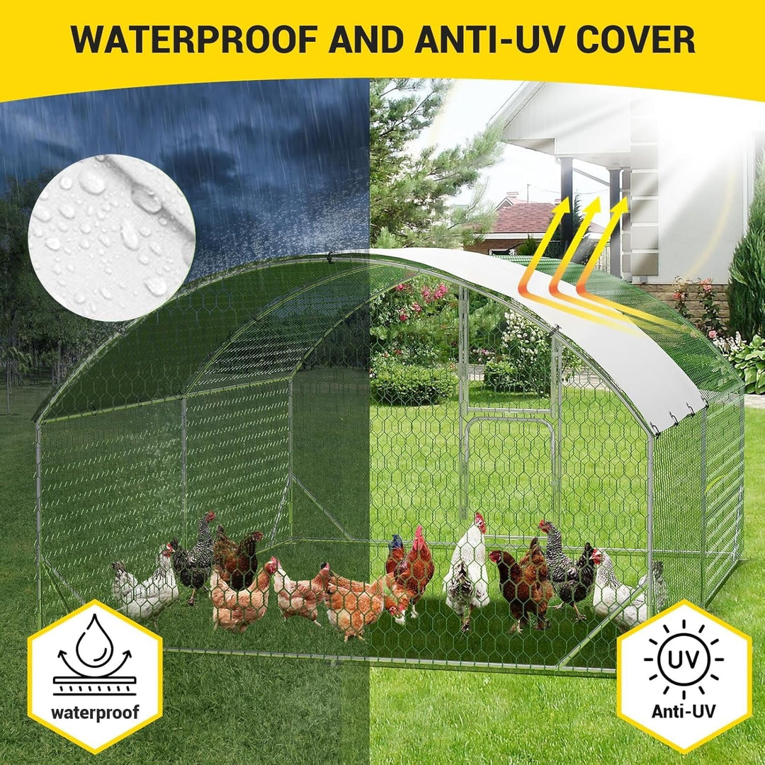 M optimized Large Metal Chicken Coop 9.8' W x 13.1' D x 6.6' H Metal Chicken Run with Reinforced Triangle Support & Double Doors, Outdoor Walk-in Poultry Cage for Yard
