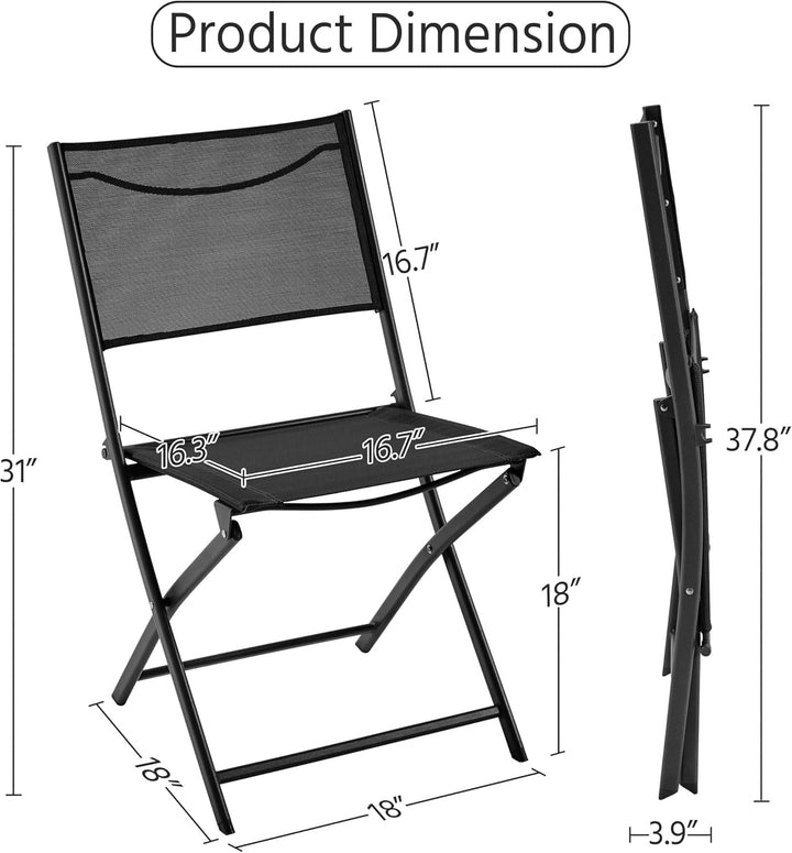 VibrantEcho Patio Portable Dining Chairs Set of 4 with Metal Frame, Outdoor Metal Folding Chairs with Backrests for Camping, Lawn, Yard, Beach, Black