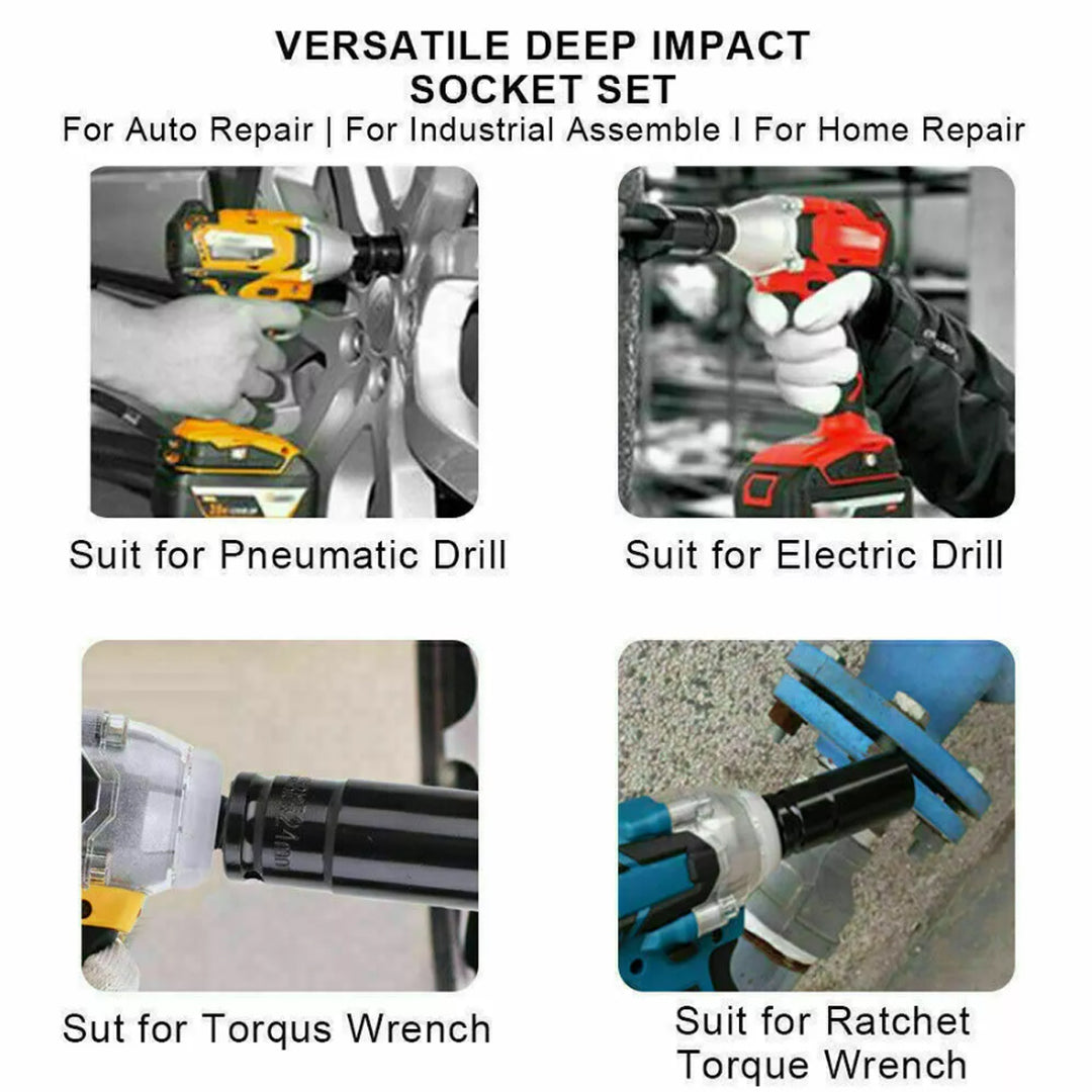 10pc Metric Deep Impact Socket 1/2" Drive 10mm-24mm 6 Point Sockets w/ Case Set