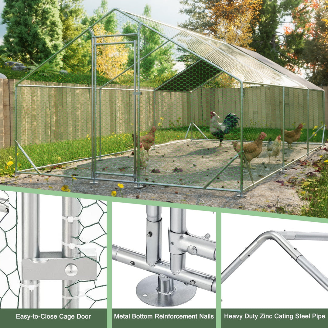 Coowa Large Metal Chicken Coop, 10' L x 20' W x 6.56' H Walk-in Chicken Run with Galvanized Wire, Waterproof UV-Resistant Cover, Hen Pen Cage for Rabbits, Ducks, Poultry