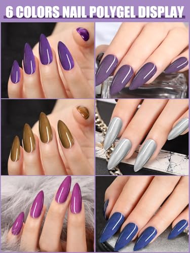 Poly Gel Nail Colors Kit EBANKU Poly Nails Extension Gel Cat Eye Glitter 6 Colors Nail Builder Gel Professional Nail Enhancement Kit for Women Popular Nail Art DIY Salon at Home