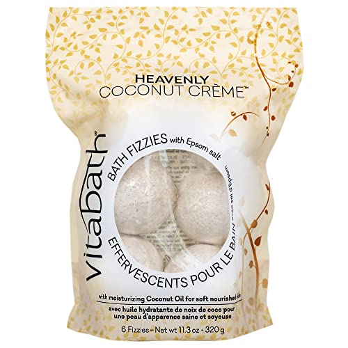 Vitabath Heavenly Coconut Crème Bath Fizzies with Epsom Salt Relax Nourish Unwind Body & Mind Calming Aromatherapy for Muscle Soreness & Reviving Skin Nourishment - 6 Count