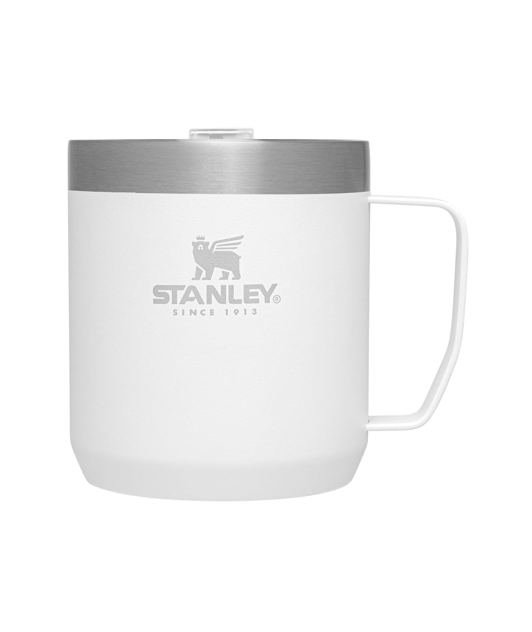 Stanley Stay Hot Camp Mug - Durable 18/8 Stainless Steel Insulated Mug - Splash-Free Tritan™ Drink-Thru Lid - 12 OZ - Polar
