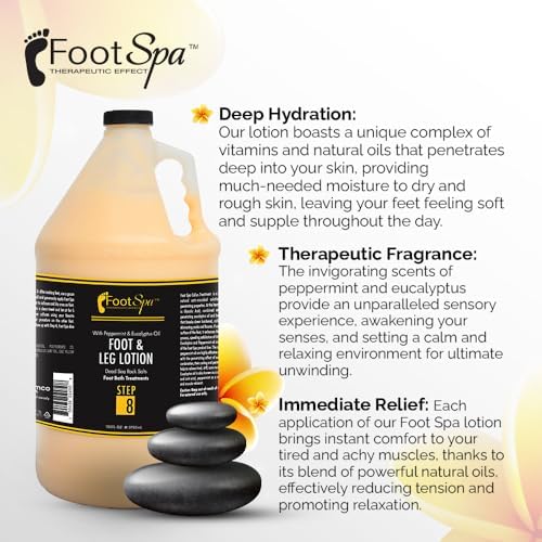 Foot SPA - Healing Therapy Massage Lotion,128 Oz - with Peppermint and Eucalyptus - Professional Pedicure, Body and Hot Oil Manicure, Infused with Natural Oils and Vitamins - Bulk, Refill Gallon