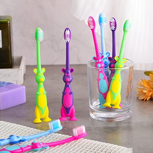 Gerrii Kids Toothbrushes Bulk Soft Lovely Little Kangaroo with Covers Suction Cup Individually Wrapped for Children Toddler Home School Camp Daycare Travel