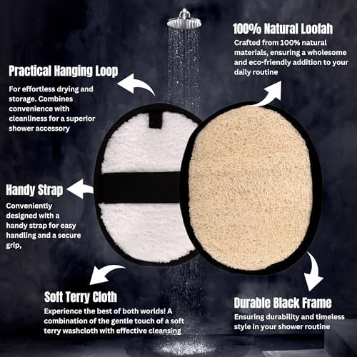 Rugged Natural Shower Loofah for Men - Tough Eco-Friendly Exfoliating Body Scrubbers, Durable & Gentle Terry Towel Cloth pad for Manly Skin Care - Lufas, Luffa, Loufas Sponges