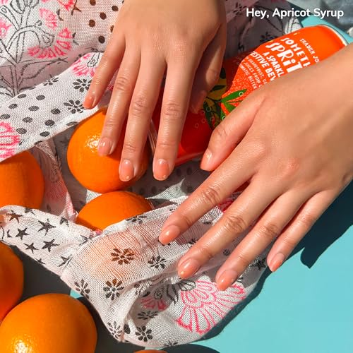 Semi Cured Gel Nail Strips | No LED Lamp Needed | Summer, Solid, Orange | Easy Apply & Remove, Salon Quality | Includes 28 Strips, 1 Prep Pads, Nail File & Wooden stick - Hey, Apricot Syrup