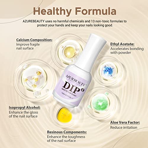 AZUREBEAUTY 3 Pcs Dip Powder Liquid Set, Base Top Coat with Activator Matte Coat Comprehensive Professional Dipping Powder Essential Set for Dip Nail Art, 15 ml 0.5 Oz Fast Dry No Nail Lamp Needed