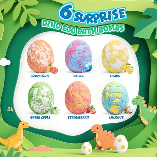 Bath Bombs for Kids with Dragon Toys Inside, Sanyi Dinosaur Toys Gifts for Kids 5-7, Dino Egg Fillers Bubble Bath Birthday Gifts for Boys Girls Toddler