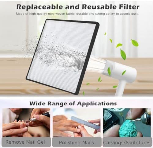 AONOLOVO Nail Dust Collector, Powerful Nail Vacuum Dust Collector Nail Tech Extractor Fan Manicure Tool for Acrylic Nails Removal, White