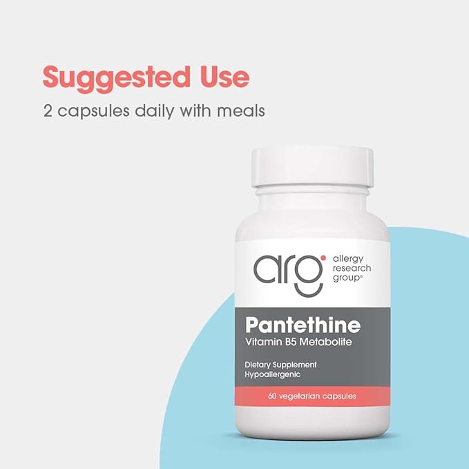 Allergy Research Group Pantethine Supplement - Vitamin B5, Pantothenic Acid, Metabolism Support, Liver Support, Cardiovascular Supplement, Coenzyme A, 660mg Vegetarian Capsules - 60 Count