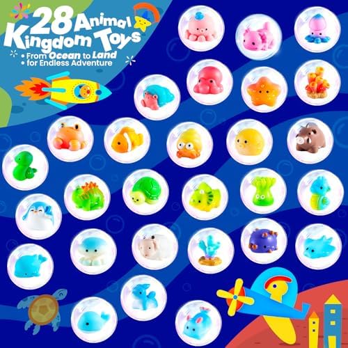 Bath Bombs for Kids with Surprise Inside – 28 Fun Fizzy Shower Bombs with Land & Sea Animal Toys, Kid-Friendly & Non-Toxic, Handmade Birthday Party Favors & Summer Gifts for Girls and Boys