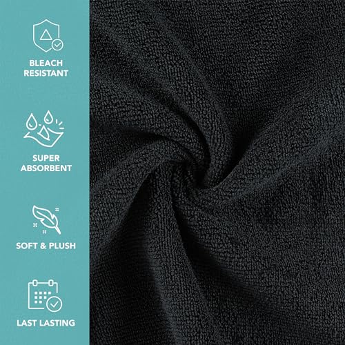 Arkwright Bleach Proof Salon Towels Bulk - Pack of 24 - Ultra Soft, Gentle Microfiber, Highly Absorbent & Quick Dry Spa Facial Towel for Hair Stylist, Nail Shop, and Esthetician, 16 x 27 in, Black