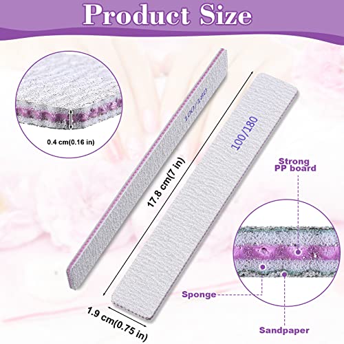 Xinnun 150 Pcs Nail Files 100/180 Grit Double Sides Professional Reusable Emery Board Nail Files for Acrylic Manicure Tools Suit for Home Salon