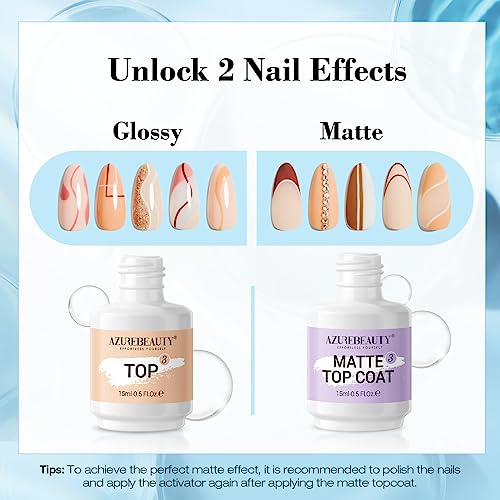 AZUREBEAUTY Dip Powder Liquid Set Bond, Base, Glossy Matte Top Coat, Activator, Brush Saver Dipping Powder Essential Tools No Nail Lamp Needed 0.5Fl oz 15ml 6Pcs