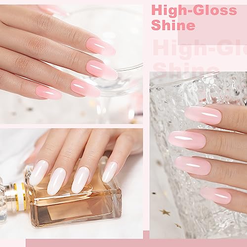 RARJSM Nude Rubber Base Gel Nail Polish Set Clear Sheer Milky White Opaque Pink Builder Base Gel in a Bottle Hard Extension Gel Skin Tone 6 Netural Colors Cured for Nails at Home Salon DIY Beginner