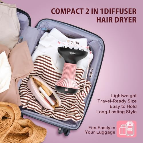 Diffuser Hair Dryer for Curly Hair: Professional 2 in 1 Diffuser & Hair Dryers with Ionic & Ceramic Technology for Wavy Hair Enhances Curls and Waves While Reducing Frizz, Gifts for Women