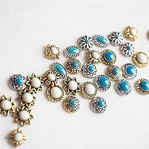 Turquoise Totem Flower Nail Charms - DIY Retro Western Nail Art Decorations 50pcs