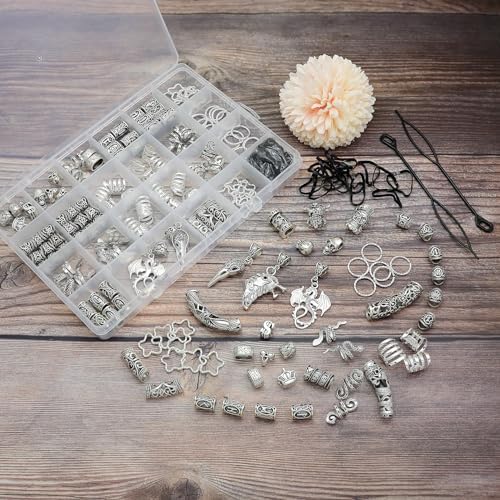 215 Pcs Viking Dreadlock Accessories Hair Charms Norse Runes Tube Beads Metal Clips Cuffs Rings Vikings Jewelry For Women Braid Accessories