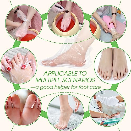 1500 Pcs Disposable Plastic Foot Covers for Feet Paraffin Bath Liners for Foot Pedicure Foot Moisturizing Socks Spa Feet Care Hot Wax Therapy Booties Bags Covers with Stickers for Snug Closure