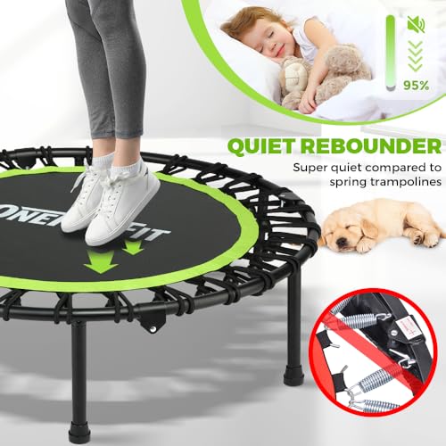 ONETWOFIT Foldable Rebounder Trampoline for Adults，45” Mini Fitness Trampoline, Stable & Quiet Exercise Trampoline with Durable Bungees Personal Indoor Garden Workout, Max Load 330lbs