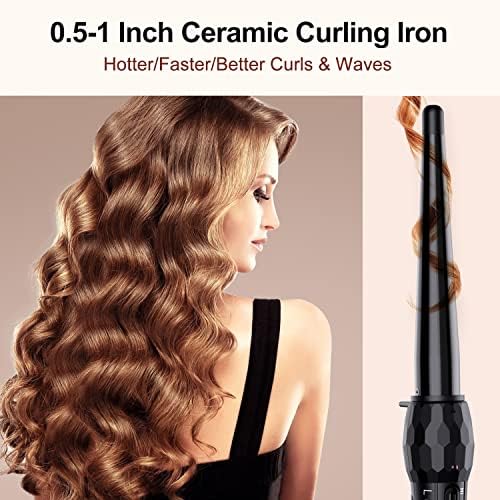 LURA Ceramic Tourmaline Coating Curling Wand, 1/2-1 Inch Barrel Hair Curler with 2 Heat Setting (320/410℉), Suitable for All Hair Types