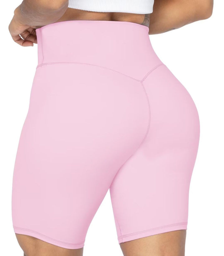 Sunzel No Front Seam High Waist Biker Shorts for Women, Squat Proof Yoga Workout Gym Bike Shorts 8" Milkshake Pink Small