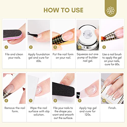 SAVILAND Builder with Air Cushion Design, Clear Hard Gel for Extension, Builder Base &Strengthener Art Manicure Set with 100pcs Forms and Acrylic Brush