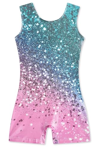Funnycokid Gymnastics Leotards for Girls Dance Outfits Unitard Sparkly Clothes with Shorts, diamond 02, 5-6 Years