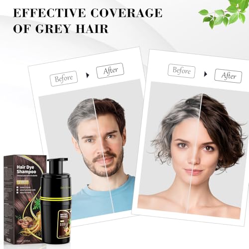Dark Brown Hair Dye Shampoo 3 in 1, Hair Color Shampoo for Cover Grey Hair, Herbal Ingredient for Men and Women (Dark Brown)