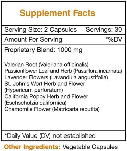 Dream Secret 60 Capsules, 1000 mg, Valerian, Passionflower, Lavender, St. John's Wort, California Poppy, Chamomile (60 Capsules)