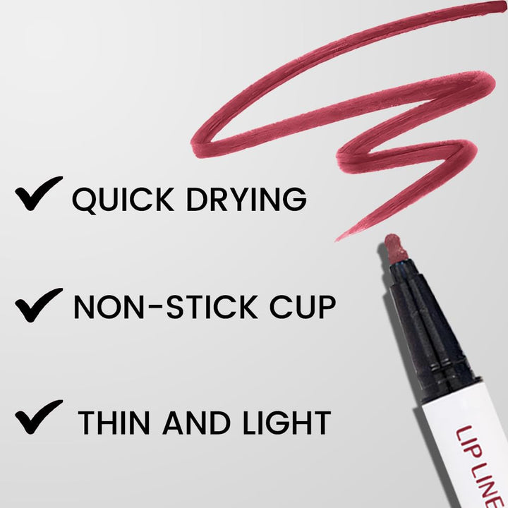 Kaely 2Pcs Dark Red Longwear Liquid Lip Liner Waterproof, 24 Hour Long Lasting Lip Liner Stain Peel Off Marker Pen, 2-in-1 Matte Semi Permanent Lipliner & Lipstick, Vegan & Cruelty-Free, 01+06