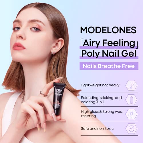 modelones 12 Colors Poly Nail Extension Gel Kit Pink Black White Red Glitter All Seasons Classic Colors Builder Nail Gel Set Holiday Manicure DIY Design Salon at Home Beauty Gifts