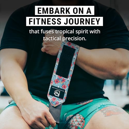 Bay Wrist Wraps Weightlifting Workout Wrist Brace - Adjustable, One Size Fits All - Comfort Wrist Wraps for Weightlifting with Thumb Loop, Lifting Wrist Straps in Skull and Roses - 18-inch Wrist Wrap