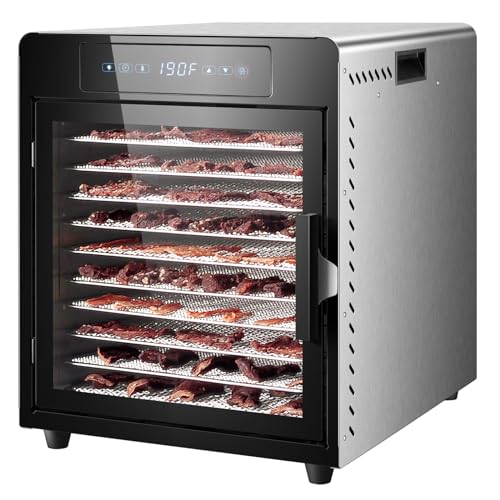 Septree Food Dehydrator 10 Trays, 800 Watt Stainless Steel Fresh Drying Machine Dehydrated Dryer with Adjustable 190°F Temperature Control/ 24H Timer, for Jerky Herbs Meat Fruit Yogurt