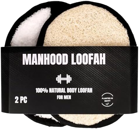 Rugged Natural Shower Loofah for Men - Tough Eco-Friendly Exfoliating Body Scrubbers, Durable & Gentle Terry Towel Cloth pad for Manly Skin Care - Lufas, Luffa, Loufas Sponges