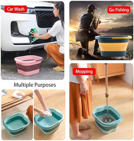 Collapsible Foot Spa Bath Massager for Dry Cracked Feet, Feet Soaking Tub with Massage Acupoint, Pedicure Foot Soak Basin Plastic Bucket with Handle(Green)