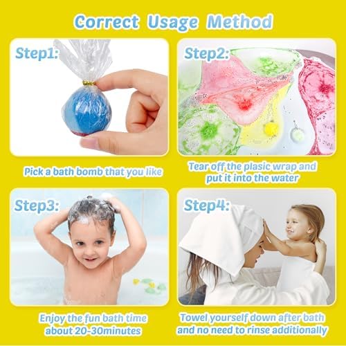 Bath Bombs for Kids with Toy Inside, 30 PCS Natrual and Organic Bubble Bath Bombs with Glow-in-The-Dark Surprise Inside, Perfect Handmade Birthday, Party, for Boys and Girls.