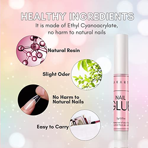 Makartt Super Strong Nail Glue for Acrylic Nails Press On Nails Professional Nail Adhesive Bond Nail Tips Glue for Stick On Nails Long Lasting Nail Glue for Fake Nails Broken Nails Repair 0.07oz 40Pcs