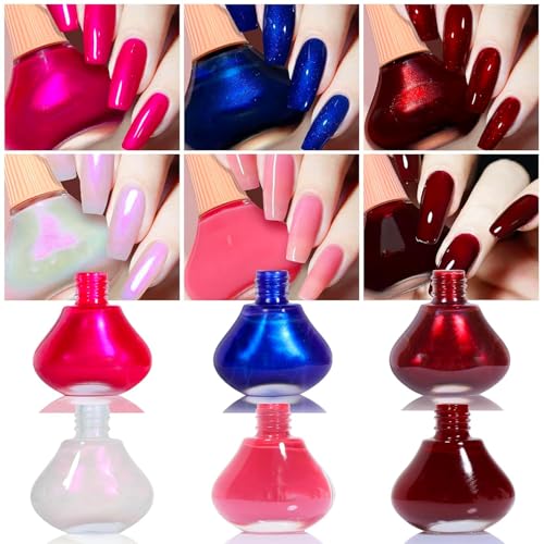 6 Colors Nail Polish, 12ml×6 Quick Dry Nail Lacquer, Super Lustrous Nail Enamel Polish, Shimmer Iridescent Ultrachrome Nail Art Varnish, 0.41 fl oz