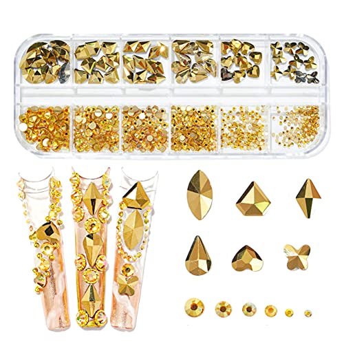 735 Pieces Gold Nail Rhinestones For Acrylic Nails Gold Stones For Nails Crystals 3D Nail Diamonds Art Decoration Crafts Diy (Go