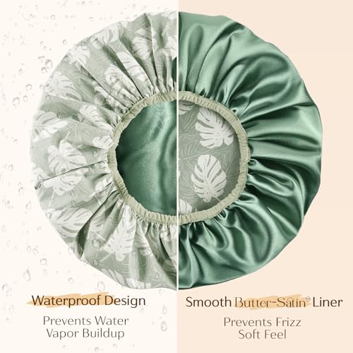 Yanibest Shower Cap for Women - Hair Satin Bonnet Shower Cap for Women Waterproof Extra Large Double Layer Reusable Adjustable for Braids Long Hair