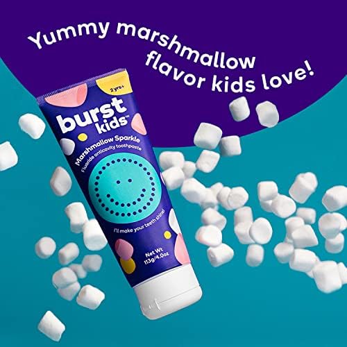 BURST Marshmallow Sparkle Kids Toothpaste with Fluoride (4oz/2 Pack) | Great Tasting | Flavored for Children & Toddlers | Anticavity | Dye Free & Vegan | Safe for Kids Ages 2+