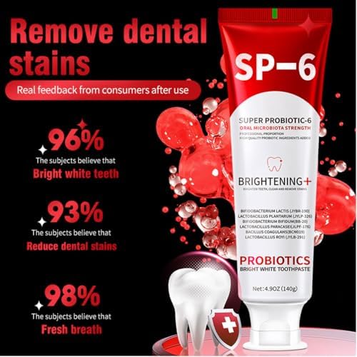 SP-6 Probiotic Whitening Toothpaste - Enhanced Formula with 6 Probiotics for Teeth Whitening and Gum Health - Enamel-Safe, Fluoride-Free, Fresh Mint Flavor,3 PCS