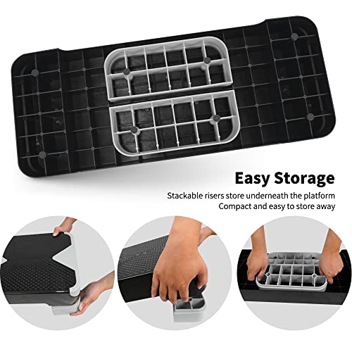 SPART Adjustable Workout Aerobic Stepper, Aerobic Exercise Step Platform with 4 Risers, 3 Levels Adjust 4" - 6" - 8", 26.77" Trainer Stepper with Non-Slip Surface For Home Gym Extra Risers, Black-Gray